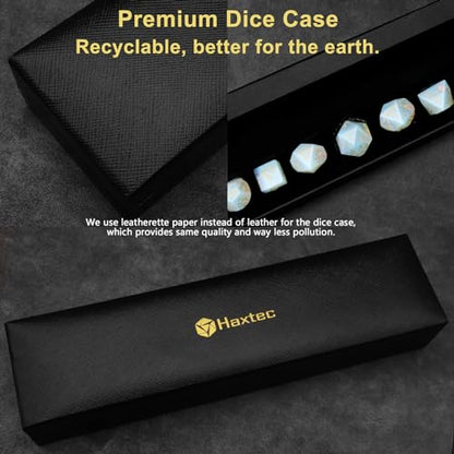 Haxtec Opal Gemstone DND Dice Set with Dice Case Precious Gemstone Dice Set for Dungeons and Dragons TTRPG Gifts for Dungeons Masters - color: White Gold