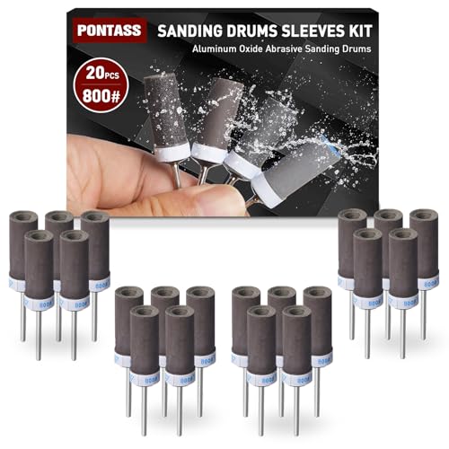 20 Pcs 800 Grit Sanding Drums Sandpaper Sticks Set for Dremel Rotary Tool with 1/8" Shank,Sanding Drums Accessories Dry/Wet Abrasive Cylinders for Wood/Metal Rust Removal/Jade Polishing（800 Grit） - size: 800 Grit