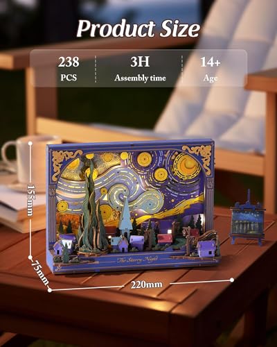 3D Wooden Puzzles for Adults Van Gogh Starry Night DIY Model Building Kits with LED Light - Home Decor, Wall Art & Unique Creative Gifts for Art Lovers/Men/Women - style: Starry Night