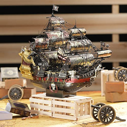 Piececool 3D Metal Puzzles for Adults, The Queen Anne's Revenge Pirate Ship Model Kits, 3D Watercraft Model Building Kit, DIY Craft Kits Difficult 3D Puzzles for Family Time - color: Anne's Revenge