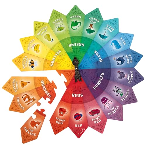 eeBoo: Color Puzzle Spinner Game - 24 Color Puzzle Pieces, Learn Color Families, Educational Cooperative Childrens Game, Kids Ages 3+, 1-3 Players - style: Color Puzzle