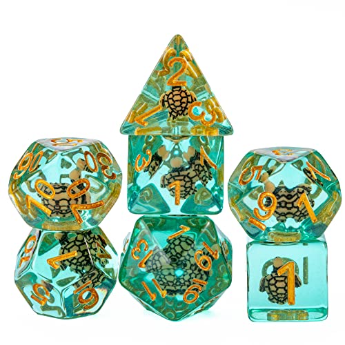 Cusdie 7-Die DND Dice, Polyhedral Dice Set Filled with Animal, for Role Playing Game D&D Dice (Brown Turtle) - color: Brown Turtle