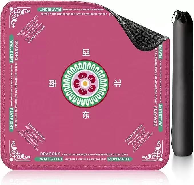 Chinese Mahjong Mat with Storage Bag, Neoprene Mahjong Table mat, 31.5x31.5 Inch, Non-Slip and Noise Reduction Table Cover for Board Games, Tile Games, Mahjong, Dominoes (Pink) - color: Pink