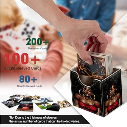 Card Deck Box, Card Storage Box Fits 100+ Single Sleeved Cards, Large Capacity PU Leather Card Storage Box with Strong Magnet for Magic Commander TCG CCG, Beautiful Black Woman - color: Beautiful Black Woman