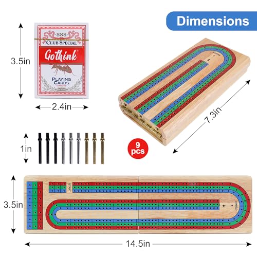 Offelec Upgraded Wooden Folding Cribbage Board Game Set - 3 Track Board with 2 Decks of Cards, 9 Metal Pegs & Storage | Portable Travel Cribbage for Kids, Adults and Family - color: Folding Cribbage Board