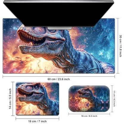 Desk Pad, Large Game Mouse Pad + Small Mouse Pad + Wrist Rest,Ergonomic Mouse Pad,Table Mat with Stitched Edge,Anti-Slip,Memory Foam Desk Mat for Home Office Gaming(23.6×11.8in),Galaxy Dinosaur - color: Galaxy Dinosaur