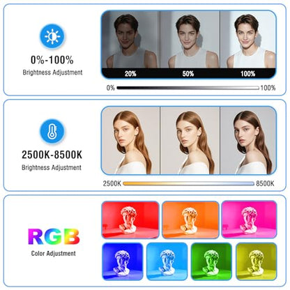 2-Pack LED Video Light Kit with 63'' Tripod Stand, Icceue 2500K-8500K Dimmable Studio Photography Panel Lighting for Video Recording Game Live Streaming Podcast YouTube Filming (2 Pack RGB) - size: 2 Pack RGB (with Barndoor)