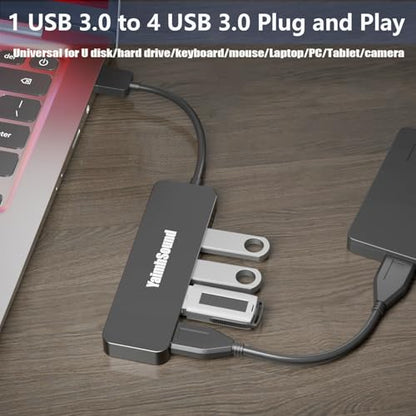 USB Splitter for Laptop, YaimhSound 4 Port USB Hub 3.0, Multi USB Expander | USB Port Extender Adapter for Keyboard,Mouse, Dell,Asus,HP,MacBook,Surface, Acer,Ps4,Xbox,Flash Drive,SSD,Printer,Camera - size: Black USB to 4 USB