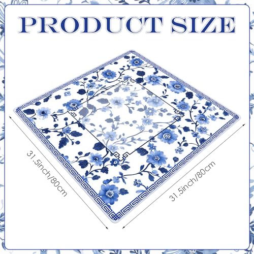 Mahjong Mat 31.5" x 31.5" – Blue Chinese Floral Design, Rubber Non-Slip Noise-Reducing Game Table Cover for Mahjong, Poker, Dominoes & Board Games (Blue)