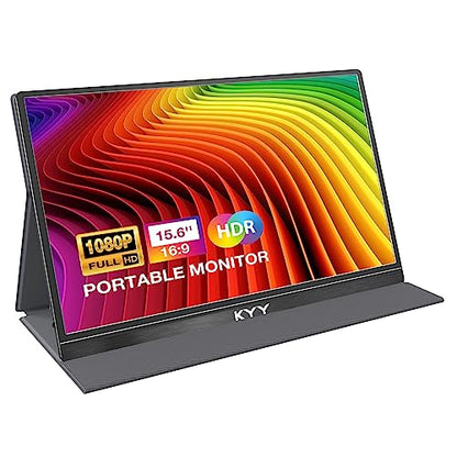 KYY Portable Monitor 15.6'' FHD 1080P USB C HDMI Gaming Monitor Ultra-Slim IPS Display w/Smart Cover & Speakers, Plug&Play, External Monitor for Laptop PC Phone Mac Xbox PS4 - size: 15.6" Single