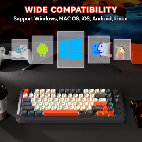 ZIYOU LANG M75 Wireless Gaming Keyboard, RGB Backlit Rechargeable 2000mAh Battery, Small Membrane But Mechanical Feel Keyboard with Smart Display & Knob, PBT Gradient keycaps for PC, MAC - Shimmer - color: Shimmer