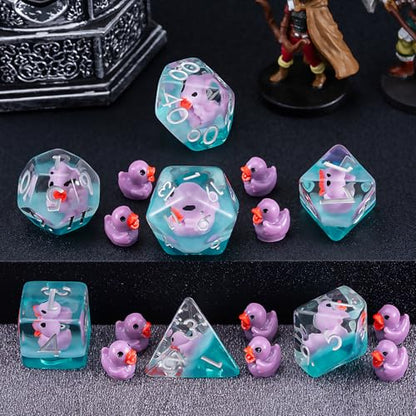 Duck DND Resin Dice Set, Polyhedral D&D Duck Dice Inclusion Dice for Dungeons and Dragons MTG RPG for 15 Years and Up - color: Purple Duck