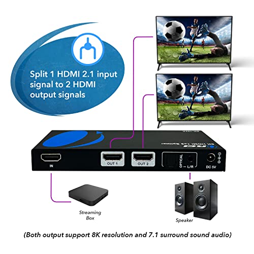 OREI 8K HDMI Splitter 1 X 2, Duplicate with Audio Extractor UltraHD Supports Upto 4K @ 120Hz IR EDID HDCP 2.3 - (BK-102A) (1x2 - Audio Out) | OREI 8K HDMI Splitter 1x2, Duplicate with Audio Extractor (1x2 - Audio Out) - Up to 4K@120Hz, IR, EDID, HDCP 2.3