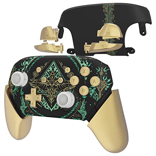 eXtremeRate Glow in Dark - Totem of Kingdom Black Faceplate Backplate Handles for Nintendo Switch Pro Controller, Replacement Grip Housing Shell Cover and Buttons for Switch Pro Controller - color: Glow in Dark - Totem of Kingdom Black
