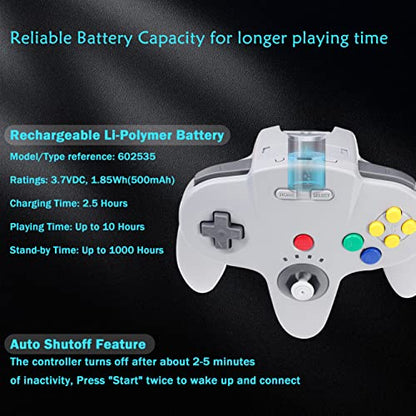 2 Pack Wireless N64 Controller for Switch 1 & 2, N64 Console, Black/Gray | (Built-in Vibration) (Rechargeable) (3D Analog Stick), 2.4 GHz USB & N64 Receiver Made for Switch Online, Windows PC, macOS - color: Black/Gray