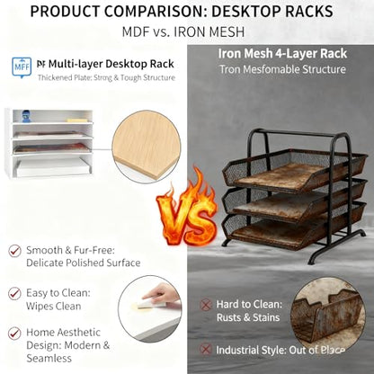 EMERIT 4-Tier Adjustable Paper Organizer, Large Capacity Desktop Organzier for Textbooks/Magazines/Office Files, Wooden Dividers, 7 lbs per Shelf, White - color: 4 Tier-white