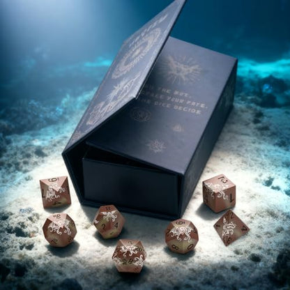 Octopus Metal RPG Dice Set,7-Piece,Brown & Ivory Contrast,Solid Zinc Alloy Dice for Fantasy Tabletop Role-Playing & Collectors Gift Box (Brown White) - color: Brown White