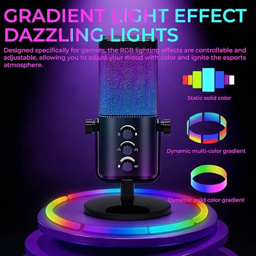 USB Microphone for PC/Gaming，Smart ENC Noise Cancelling & Heart-Shaped Pickup，RGB Lighting & Multi-Knob Control for Streaming/Podcast，with Mic Arm Stand, Black Bracket Style - style: bracket type