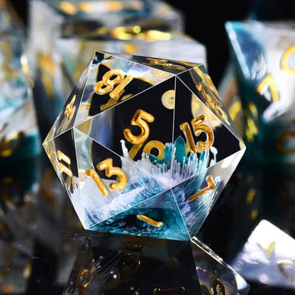 AUSTOR 7-Die DND Dice Set Handmade Sharp Edge Polyhedral Dice for Dungeons and Dragons RPG MTG Table Games（Wave Green） - color: Wave Green