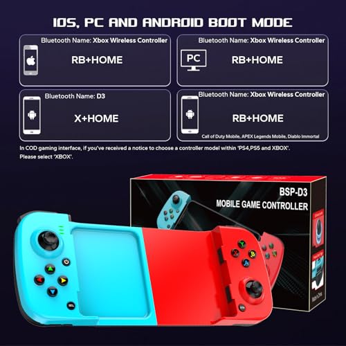 Megadream Mobile Game Controller Gamepad for iPhone iOS Android PC: Works with iPhone 16/15/14/13/12/11, iPad, Samsung Galaxy, TCL, Tablet, Call of Duty, Diablo Immortal - Directly Play (Blue+Red2) - color: Blue+Red2