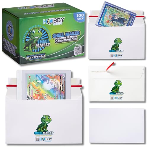 Shell Mailer Trading Card Envelopes for Shipping, Card Mailers - 100 Pack | Perfect Fit for Semi-Rigids & Toploaders, Sides Glued Flat for Sorting Machines, Premium Material, Customized Protective Flap - color: 100 Pack - Turtle