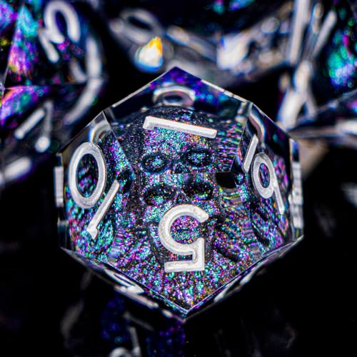 DND Skull Dice Set 7PCS Necromancer Polyhedral Dice for Dungeons Dragons RPG Role Playing Game, Resin Sharp Edged D and D Dice with Gift Box D6 D8 D10 D12 D20 (Green Purple) - color: Purple Green&silver