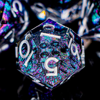 DND Skull Dice Set 7PCS Necromancer Polyhedral Dice for Dungeons Dragons RPG Role Playing Game, Resin Sharp Edged D and D Dice with Gift Box D6 D8 D10 D12 D20 (Green Purple) - color: Purple Green&silver