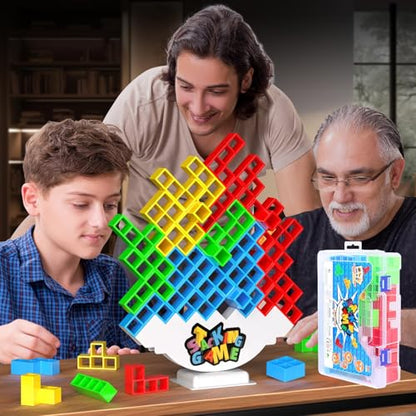 BBnote 48PCS Stack Game for Adult & Kids, Tetra Board Tower Games for Family Travel Party, 2 Players Balance Stacking Toy Attack, Team Toys Building Block - size: 48PCS-Storage Box