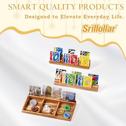 Playing Card Holder for Seniors Adults, Set of 4 Widen Card Slots Card Holders for Playing Cards, Wooden Cards Holder with Detachable Divider for Card Game Bridge Canasta Strategy - size: 5" x 11.8" x 1.2"