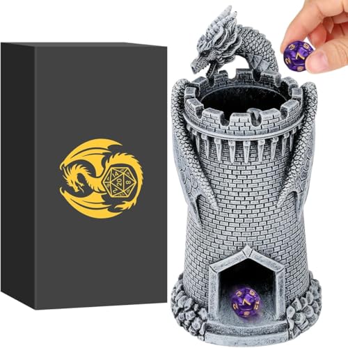 Dragon Dice Tower, Resin DND Rolling Tower, Fantasy RPG Board Game Dice Throne, Tabletop Dice Game Accessories, DND Fans Gifts, Dragon Gifts for Him Men, Set with Box (Dice Not Included)