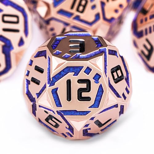 Metal DND Sci-fi Dice Set 7PCS Stripe Polyhedral Dice for Dungeons Dragons RPG Role Playing Game, Glitter D and D Dice with Gift Box D6 D8 D10 D12 D20 (Copper Blue) - color: Copper Blue