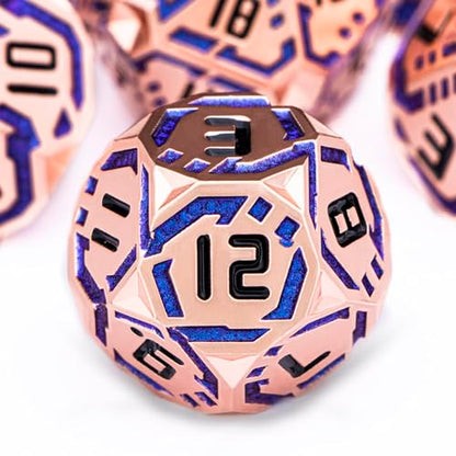 Metal DND Sci-fi Dice Set 7PCS Stripe Polyhedral Dice for Dungeons Dragons RPG Role Playing Game, Glitter D and D Dice with Gift Box D6 D8 D10 D12 D20 (Copper Blue) - color: Copper Blue