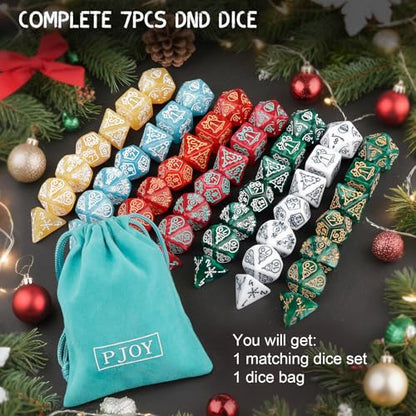 PJOY Mystery DND Dice Set Christmas Pattern Polyhedral D&D Dice for Dungeons and Dragons Role Playing Games TTRPG DND Gifts - color: Random Christmas