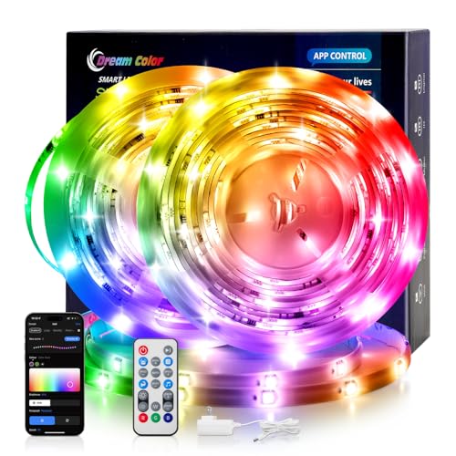 LED Lights for Bedroom, 32.8ft(2 Rolls of 16.4ft) Smart RGB+IC LED Strip Lights with App/Remote Control, Music Sync Color Changing Flexible LED Lights with 64 Scene Modes for Party, Home, Gaming - size: 32.8FT