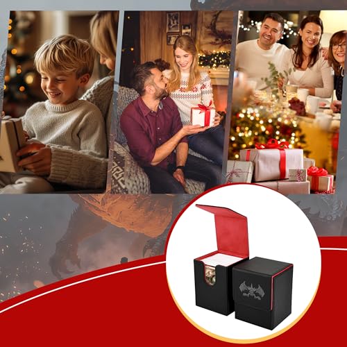 UAONO Card Deck Box for Yugioh MTG Cards, 100+ Deck Case with 2 Dividers Fits TCG CCG, PU Leather Card Storage Box Compatible with Collectible Trading Cards (Black&Red, Extinction Dragon) - color: A-Black&Reds