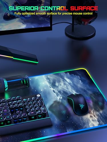 Wireless Charging Mouse Pad, RGB Gaming Mousepad Home Office Desk Pad, 31.5” x 15.8” XXL Large Desk Mat, Waterproof Keyboard Pad, Blue Nebula(Includes 20W PD Power Adapter & 6.56ft Woven Cable) - color: Upgraded Rgb - Blue Nebula With Adapter