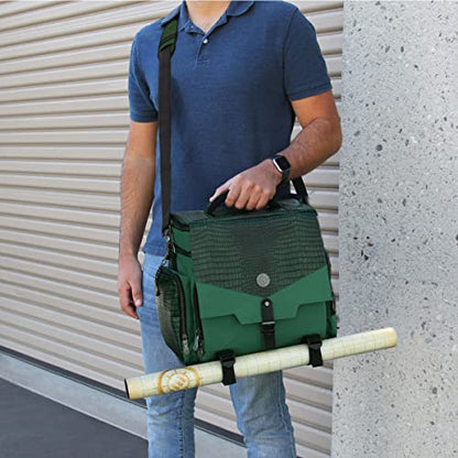 ENHANCE Collector's Edition RPG Adventurer's DnD Bag - Dragon Hide Exterior Travel RPG Bag with Tabletop Miniatures Storage Vault, Mat Holder, DnD Dice & Token Pockets, Fits 4-8 Books (Dragon Green) - color: Green Dragon
