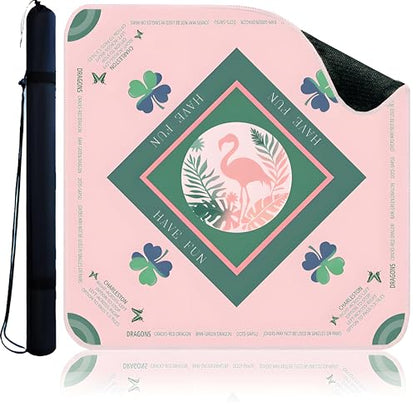 Pink Flamingo Mahjong Mat 32.4" x 32.4" with Rules, Anti-Slip Noise Reduction Design with Carrying Bag, Table Cover for Poker, Board Games, Dominoes and Card Games - color: Pink Flamingo
