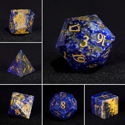Frosted Shattered Resin DND Dice Set, 7 Piece Polyhedral for Dungeons and Dragons, ICY Cracked Design, RPG Tabletop Games (Lapis Lazuli-Gold) - color: Lapis Lazuli-gold
