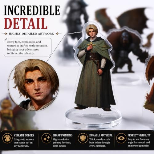 DND Miniatures Starter Set 173 Fantasy Figures for Tabletop Campaign | Acrylic flat minis with 40 bases for 1-inch grid battle maps, beginner DM gift with broad monster variety and sorted storage - style: 2d-stater-set