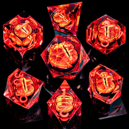 ARUOHHA DND Resin Dice Gazes Eye Dice Red Liquid Core Flaming RPG Sharp Edged Dice Set with Gift Box, Polyhedral D and D Dice Set Compatible with Dungeons Dragons Role Playing Game D20 D6 - color: Sl01-red
