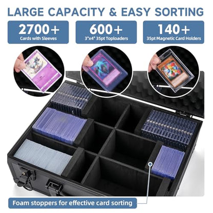 Trading Card Storage Box for 3" X 4" 35pt Toploaders 600+, Sturdy Secure Large Capacity Hard Case with 6 Foam Stoppers, Fits Toploader Magnetic Holders MTG Baseball Sports Card Storage Box Case