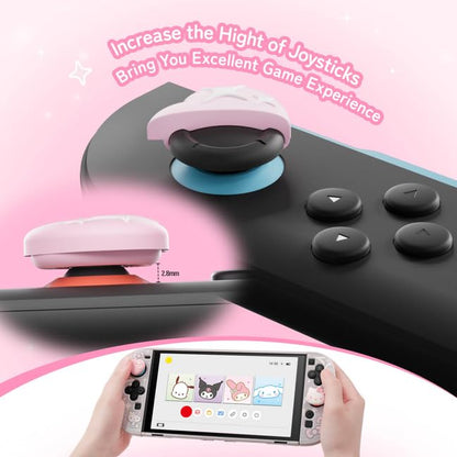 Kuitmor Thumb Grip Caps Compatible with Nintendo Switch 2, Silicone Joystick Grip Caps for Switch 2025, 4pcs, Cute Cat Style, White & Pink - color: Hello Kitty(White & Pink)