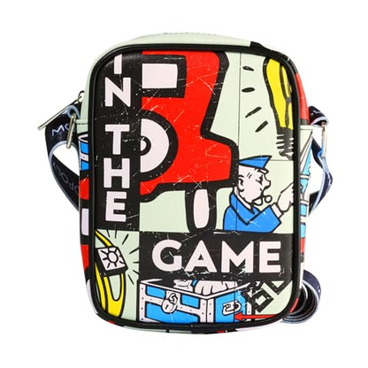 Monopoly Vegan Leather Crossbody Bag with Adjustable Strap, Monopoly In The Game Board Icons Stacked