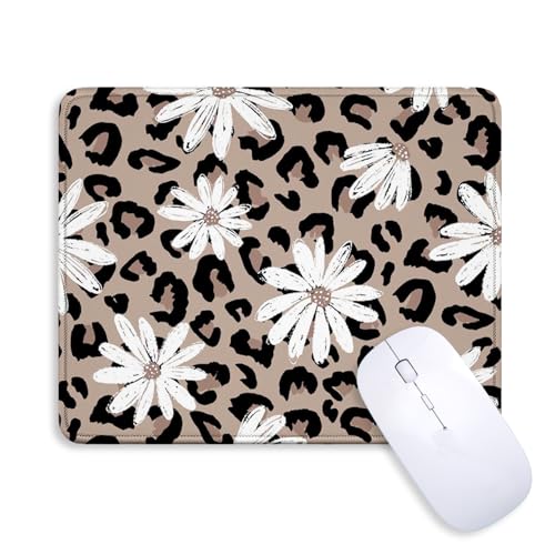 Daisy Cheetah Leopard Print Mouse Pad Non-Slip Rubber Base for Desk Laptop Gaming Office for Women, Cheetah Leopard Print Desk Decor for Office Room, Cheetah Leopard Gifts for Women, 8x9.5 Inch - color: Little daisy