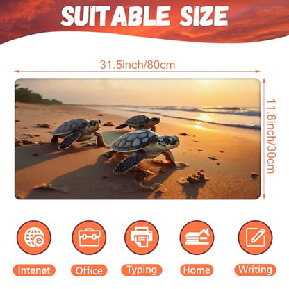 Large Gaming Mouse Pad for Desk, Baby Turtles On Beach Desk Mat, Cute Sea Turtle Desk Pad, 31.5"x15.7" Extended Big Computer Keyboard Mouse Pad with Non-Slip Base and Stitched Edge - color: Baby Turtles on Beach