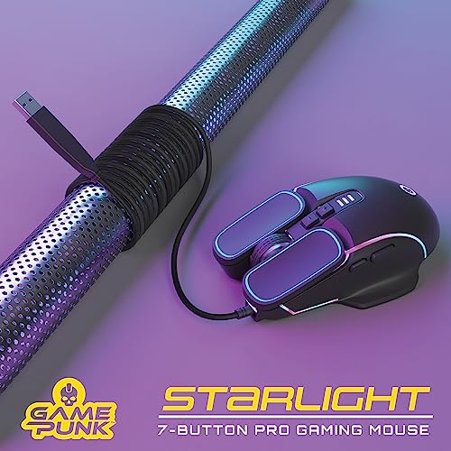Game Punk RGB Pro Gaming Mouse with LED Lights | Computer Mouse Wired w/ 7 Buttons | Universal Wired Mouse, 3600 DPI, Side Buttons for Video Games, Game Consoles | PC Gamer Mouse for PS5, XBOX, Laptop - color: Black, RGB