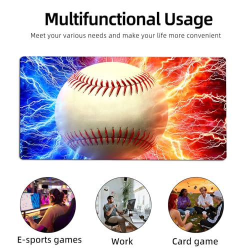 for MTG Playmat TCG Card Game Mat with Stitched Edges,Board Game Mats Non-Slip Waterproof Rubber Base 24 x 14 inch for CCG RPG DTCG Trading Card,Baseball Lightning Fire - color: Baseball Lightning Fire