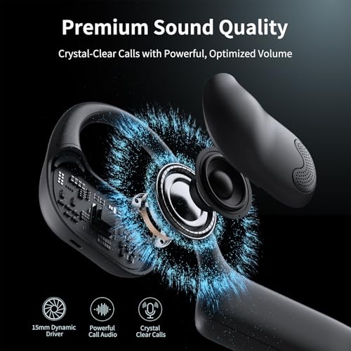 CXK Open Ear Headphones with Mic, Bluetooth 5.4 Dual Noise Canceling Mic for Clear Calls, 23g Lightweight Headset with Mute Button, 12H Playtime Air Conduction Headphones for Call, Meeting, Driving | Bluetooth 5.4 Headphones, 23g Lightweight Headset with