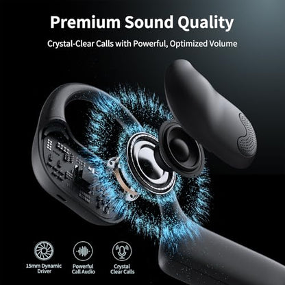 CXK Open Ear Headphones with Mic, Bluetooth 5.4 Dual Noise Canceling Mic for Clear Calls, 23g Lightweight Headset with Mute Button, 12H Playtime Air Conduction Headphones for Call, Meeting, Driving | Bluetooth 5.4 Headphones, 23g Lightweight Headset with